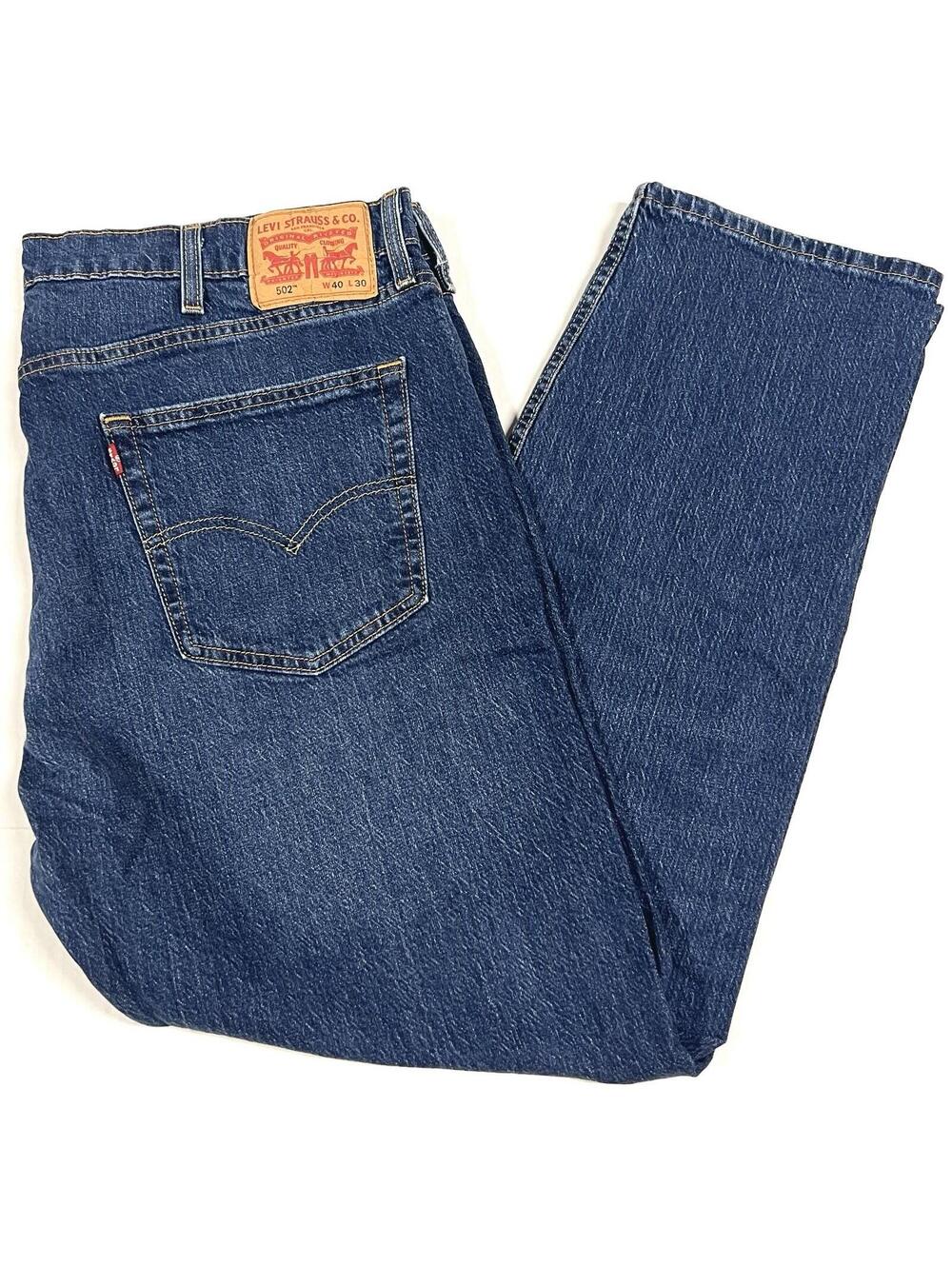 Levi Strauss Men's Size 40x30 502 Blue Jean Denim Straight Leg Stretch Distress